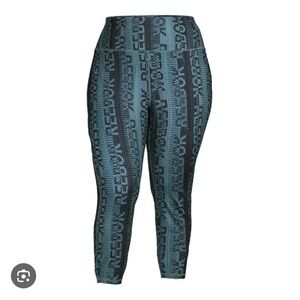 Reebok Black & Blue Logo High-Rise Leggings Sz L